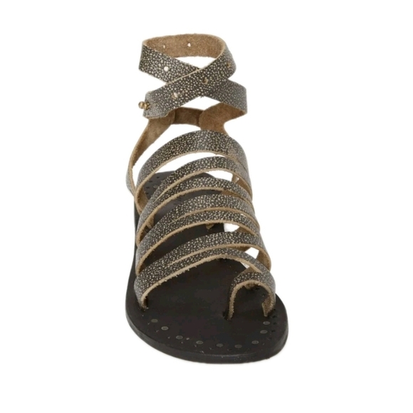 Free People Womens Gray Leather Sunever Boho Chic Gladiator Sandals 37 - Picture 2 of 12
